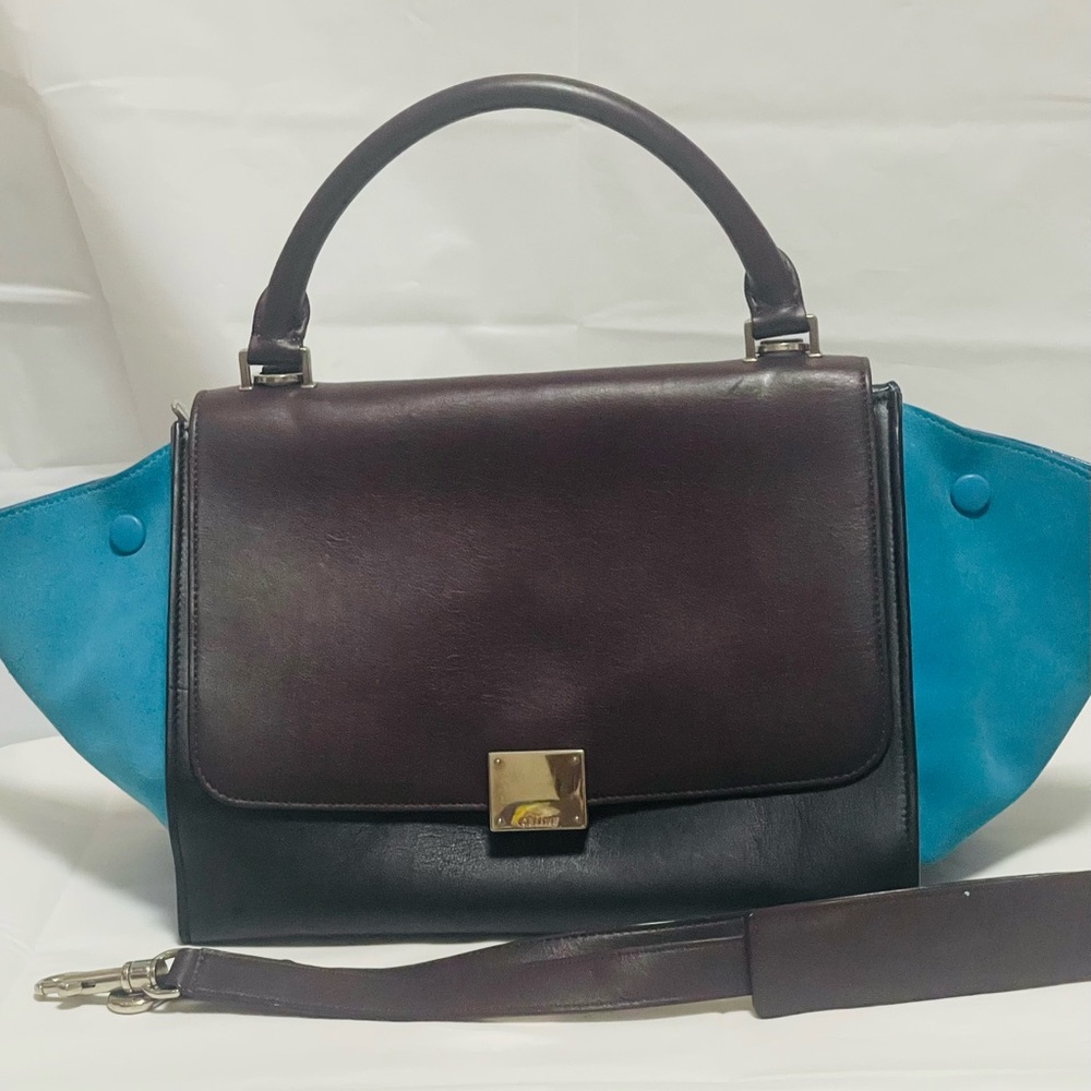 Celine Tricolor Satchel with Structured  Calfskin/Suede leather Trapeze